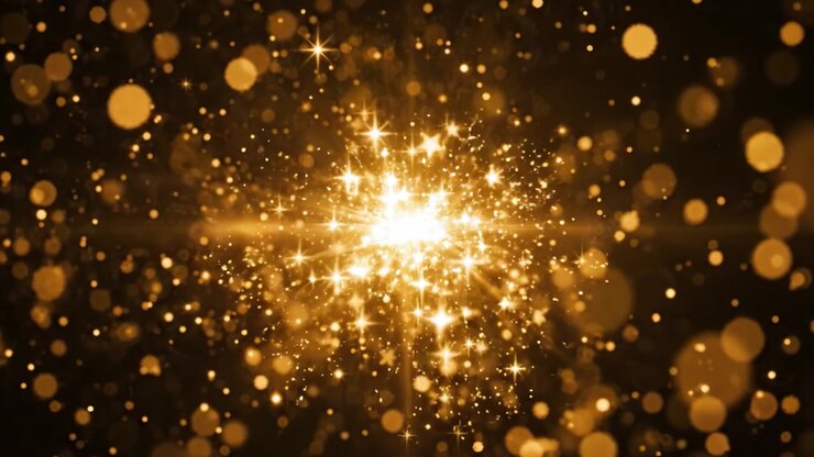 Un Viaggio Affascinante Attraverso Eteree Particelle Dorate, Catturando il Bagliore Mistico della Luce in un Incantevole Universo Oscuro di Stelle e Scintillii