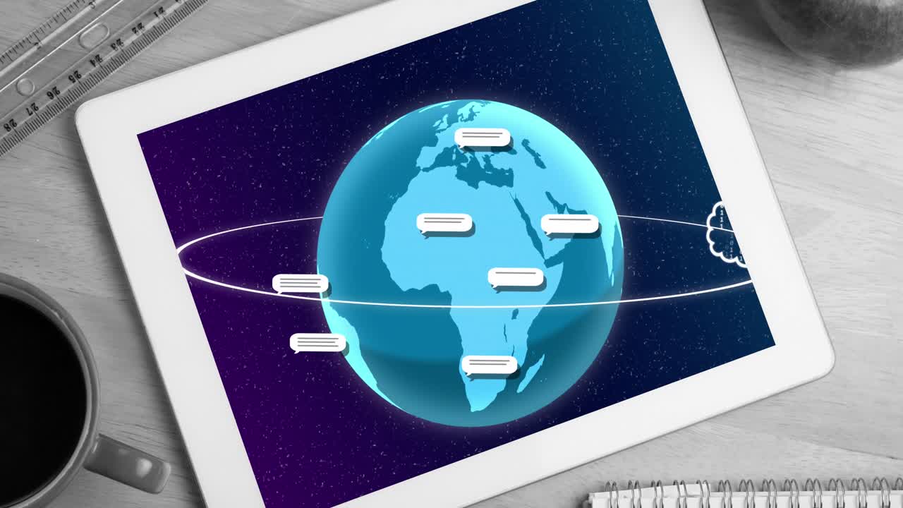 animación de chat artificial y procesamiento de datos en la pantalla de la tableta