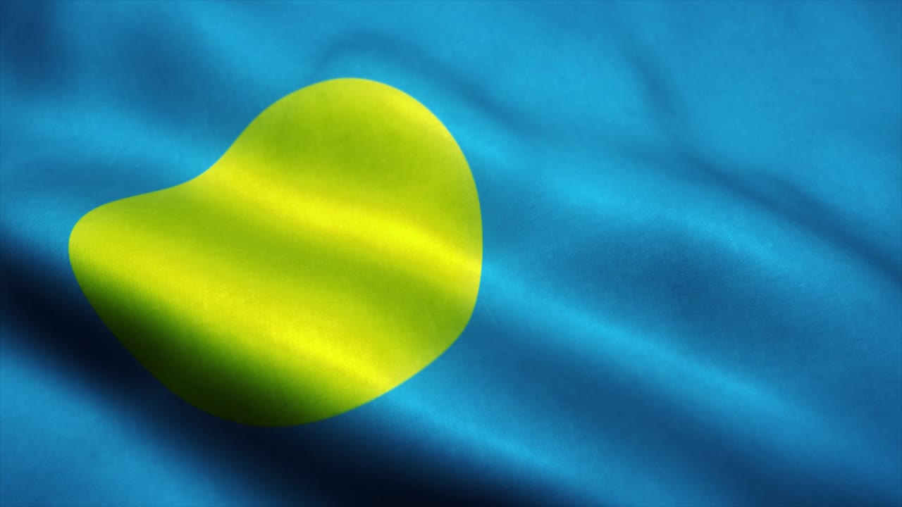 la bandera de palau ondeando en el viento. la bandera nacional de palau. el signo de palau animación de bucle sin costuras. 4k