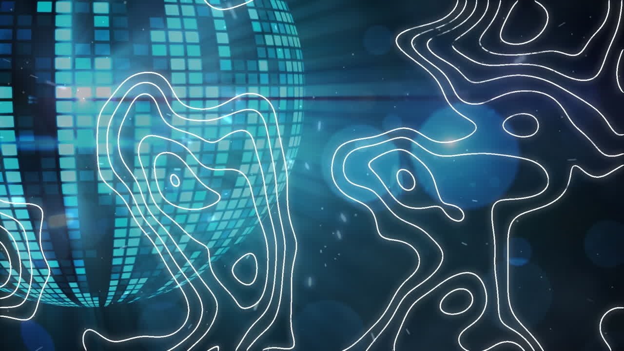 어두운 파란색 배경에 거울 공 위에 isohypses의 애니메이션