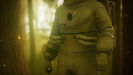 astronauta solitario en el bosque oscuro