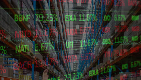 Animation-of-stock-market-and-financial-data-processing-over-empty-warehouse