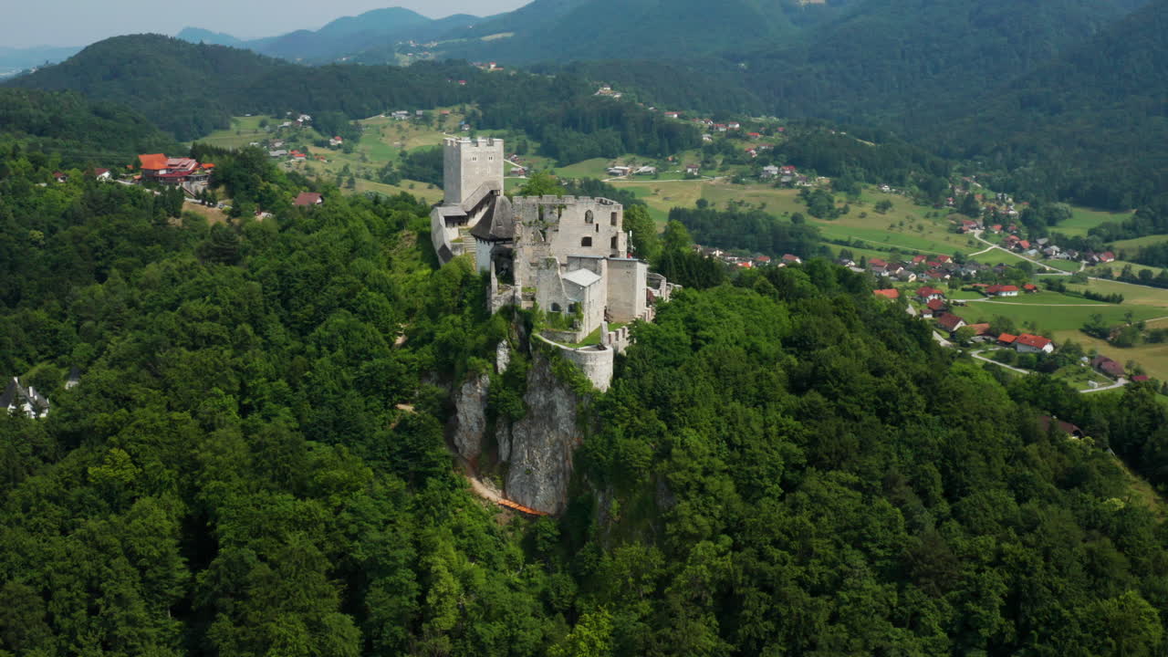 Stunning panoramic view of Celje Castle from the sky