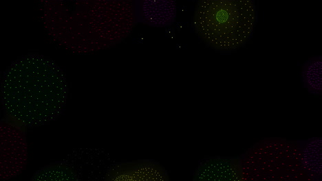 animation of shapes and fireworks on black backrgound