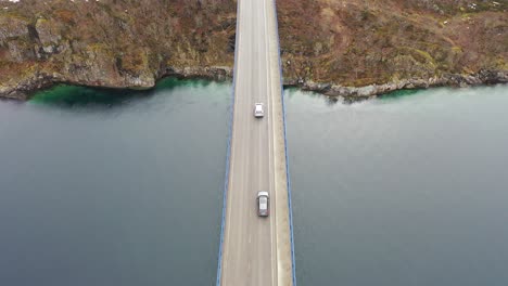 Aerial-Drone-4K-Footage-of-Bridge-in-Reine,-Lofoton-Islands,-Norway