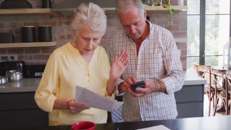 senior caucasian couple working together at home