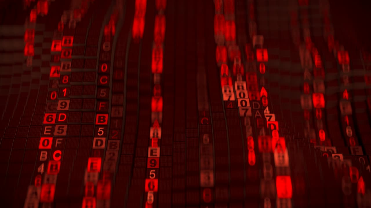 Red computer hexadecimal number system seamless loop 3D render animation