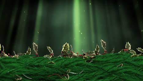 christmas holly wreath with streams of light particles