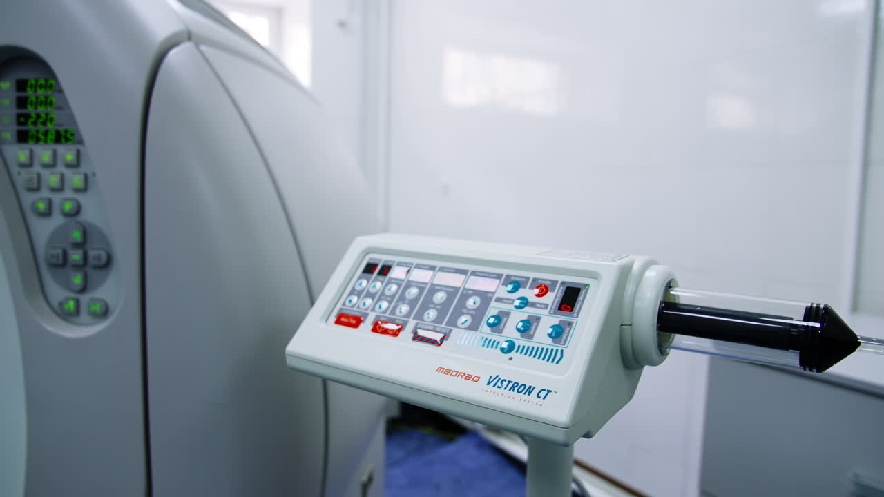 New technological equipment in modern science laboratory in hospital. Magnetic resonance imaging machine.