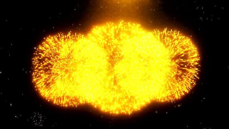 New Year 2023 Text Wish On Firework Display Explosion Particles.