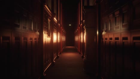 animation of old wood panelled corridor in scary dark interior