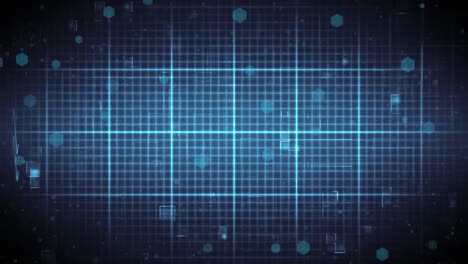 animation of grid with heartbeat and data processing on black background