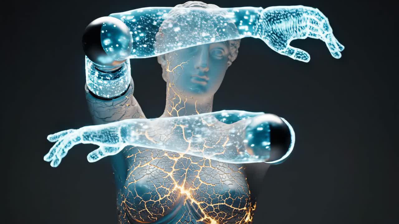 Futuristic Statue with Glowing Cracks