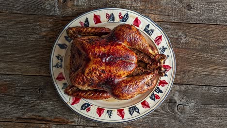 roasted chicken on rustic table