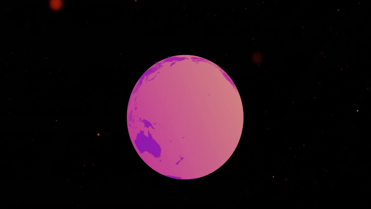 Animation of red spots moving and globe on black background