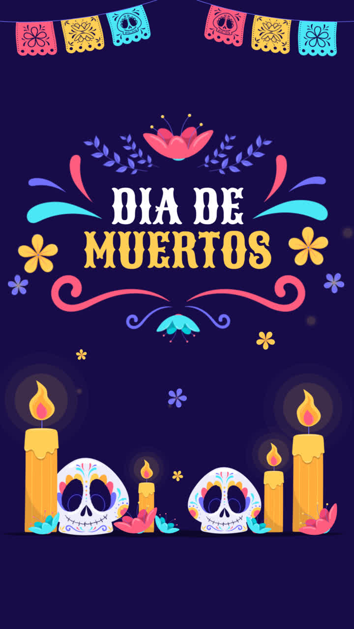 An animation of Flat dia de muertos celebration background