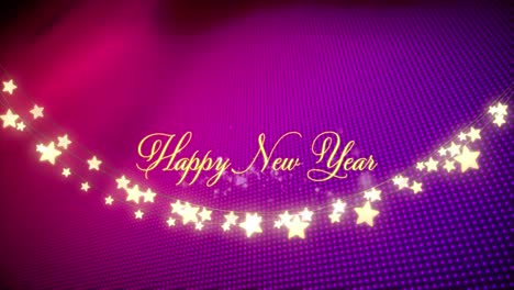 Animation-of-happy-new-year-text-with-glowing-strings-of-fairy-lights-over-purple-glowing-background