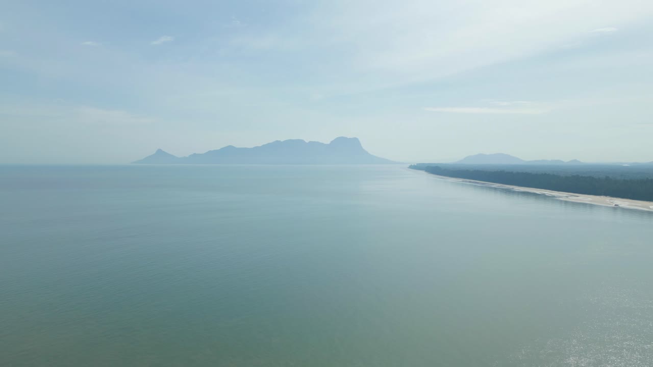Drone View Of Trombol Beach At The North Side Facing Telaga Air Fishing Village,Kuching,Sarawak.