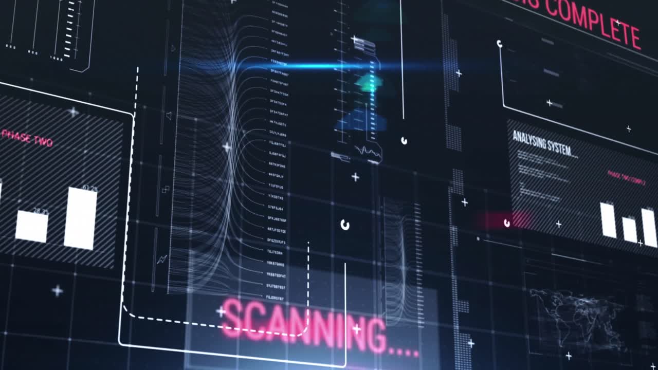 Animation of data processing over dark background