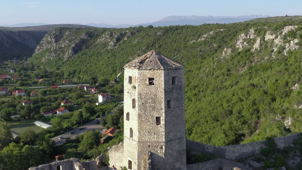 Aerial forward of Pocitelj castle in Bosnia and Herzegovina