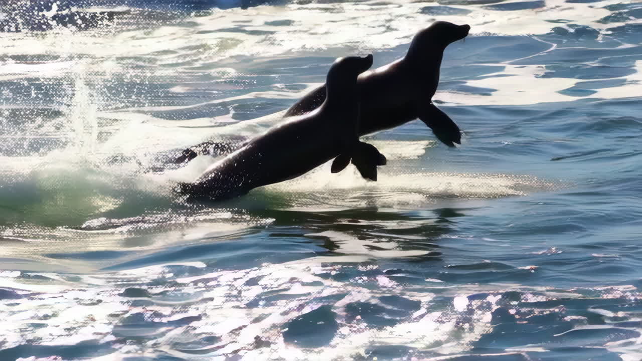 Sea Lions Playing in the Ocean