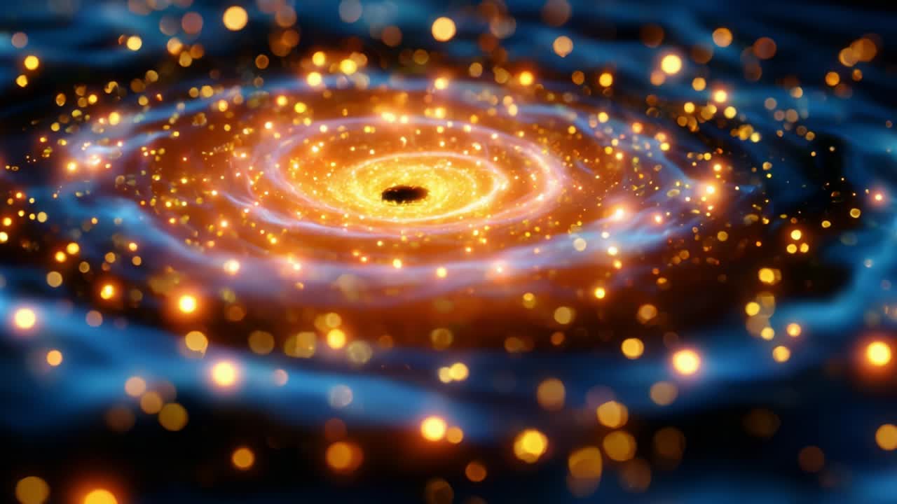 A Stunning Visualization of a Cosmic Black Hole Surrounded by Spiraling Gas and Stars, Capturing the Beauty of Galactic Dynamics and Stellar Formation in an Enigmatic Universe Full of Vibrant Energy and Colorful Light