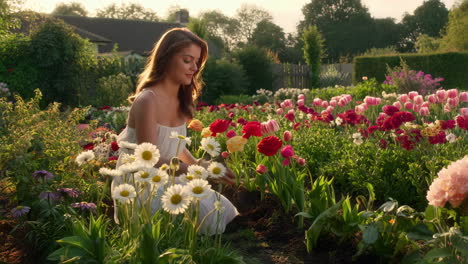 woman tending to flowers in a garden