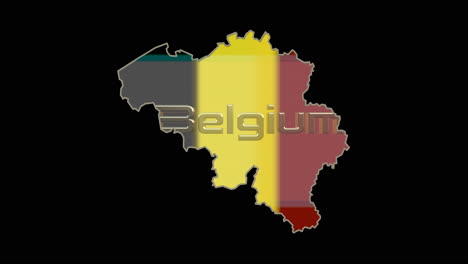 bélgica, animación de borde de línea blanca con falla de pantalla, bandera de tres colores y título 3d de bélgica