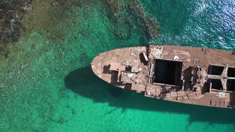 wonderful aerial view flight rotation ship bow
shipwreck on beach sandbank lanzarote canary islands, sunny day spain 2023