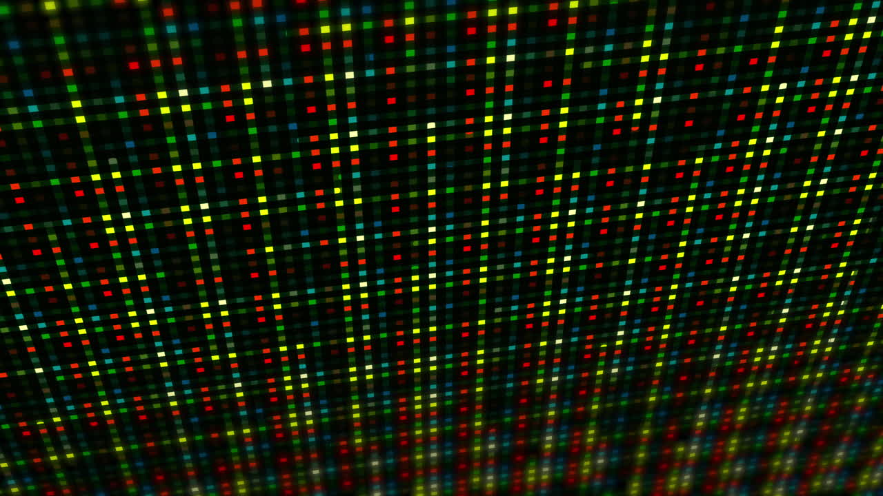 cuadrícula colorida y brillante en movimiento y fondo de perspectiva