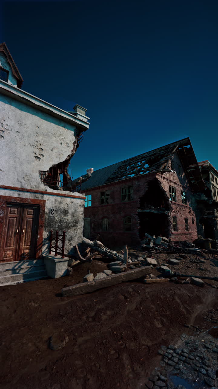 edificios arruinados y destruidos en un paisaje urbano post-apocalíptico