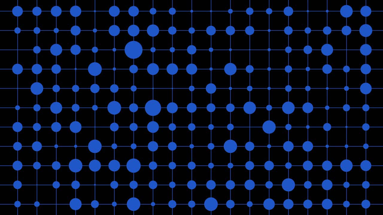 Glowing blue dots matrix with dynamic size changes and brightness variations in grid formation for looping technology backgrounds and digital presentation videos