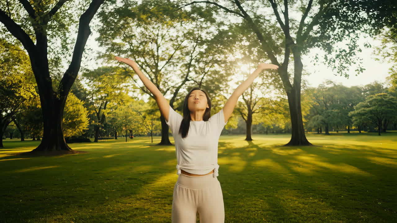 Young Woman Meditating Peacefully in a Sunny Park