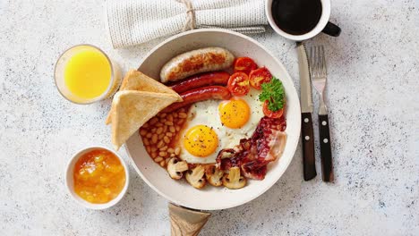 full english breakfast served in a pan