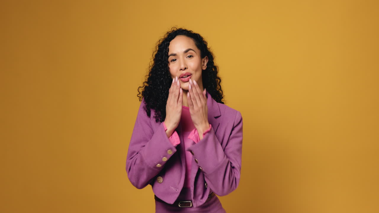 Stylish Woman in Purple Suit with Curly Hair