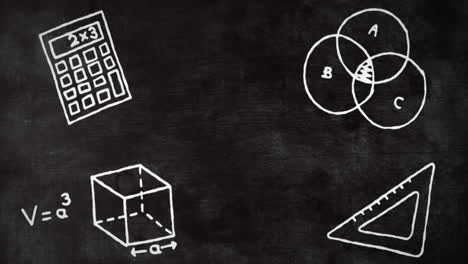 animación de dibujos de artículos escolares sobre fondo negro