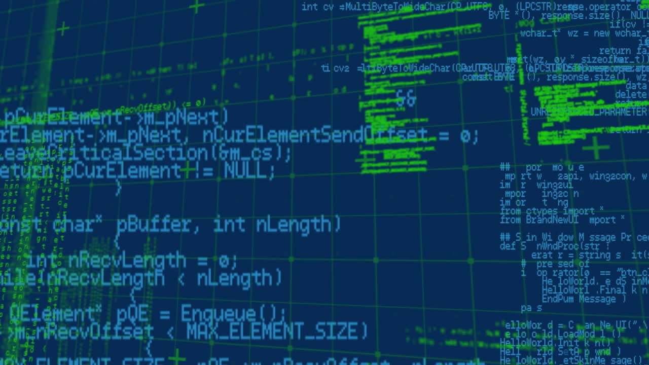 animation du traitement des données sur grille sur fond bleu