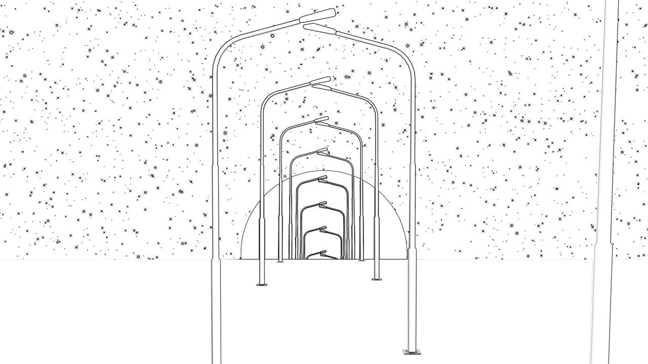 스트리트 램프: 선형 영상, 애니메이션 라인 아트, 도시 밤, 윤 스트리트 라이트, 저녁 관점 램프, 모션 램프 포스트, 일몰 태양, 선 별, 달 및 이동 도로 4k