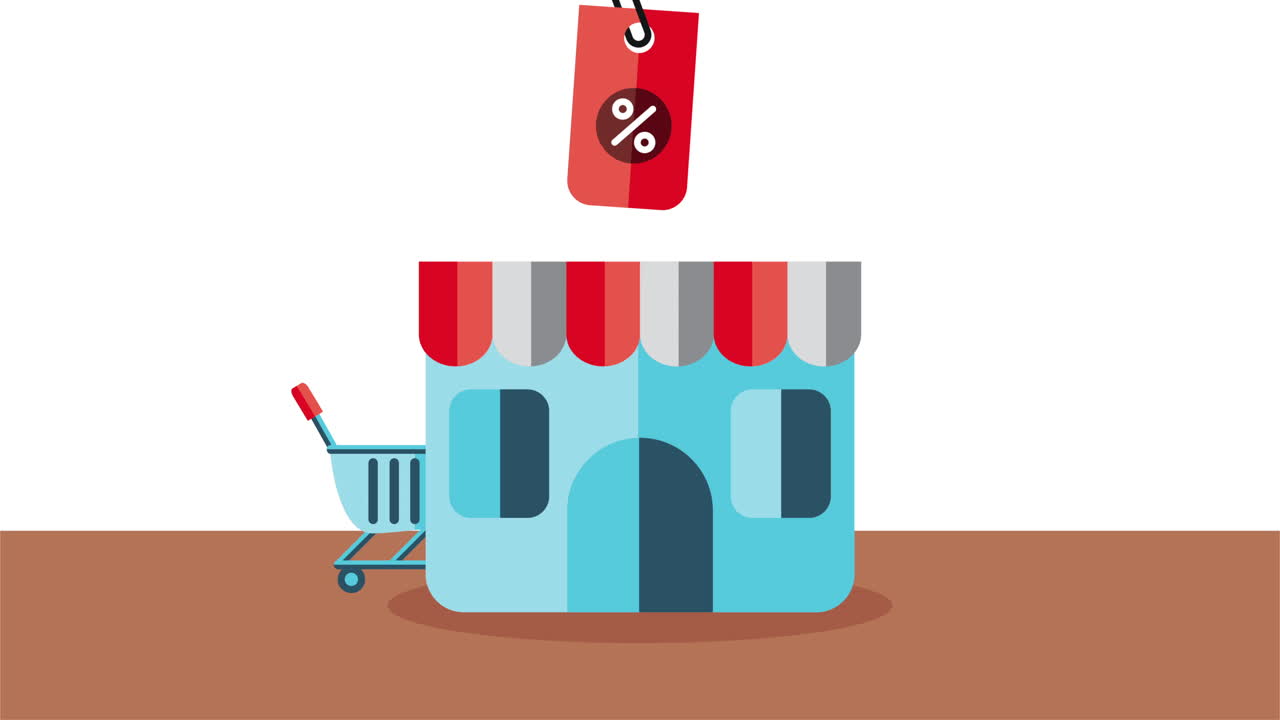 Discount Store with Shopping Cart and Percentage Sign