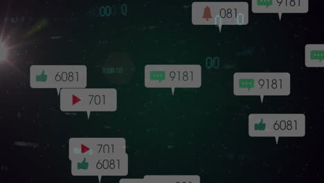 floating over digital binary code, notification icons and numbers in animation style