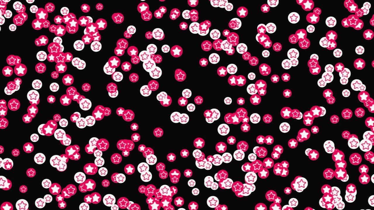 추상적인 별, 입자, 배경, 원활한 루프, 애니메이션, 색과 분홍색, 다섯 개의 니가 있는 별, 실루, 원 안의 움직임, 블랙 스크린에서 고립된 모습