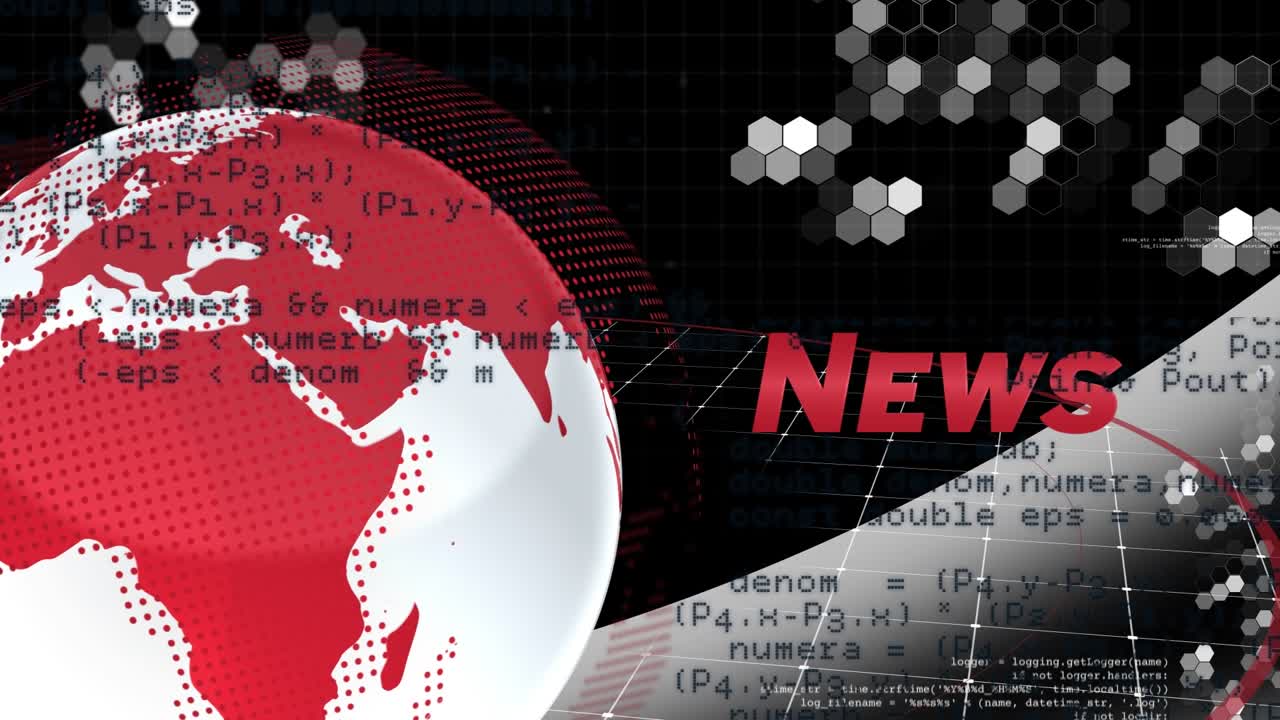 Animação de processamento de dados e globo em plano de fundo preto