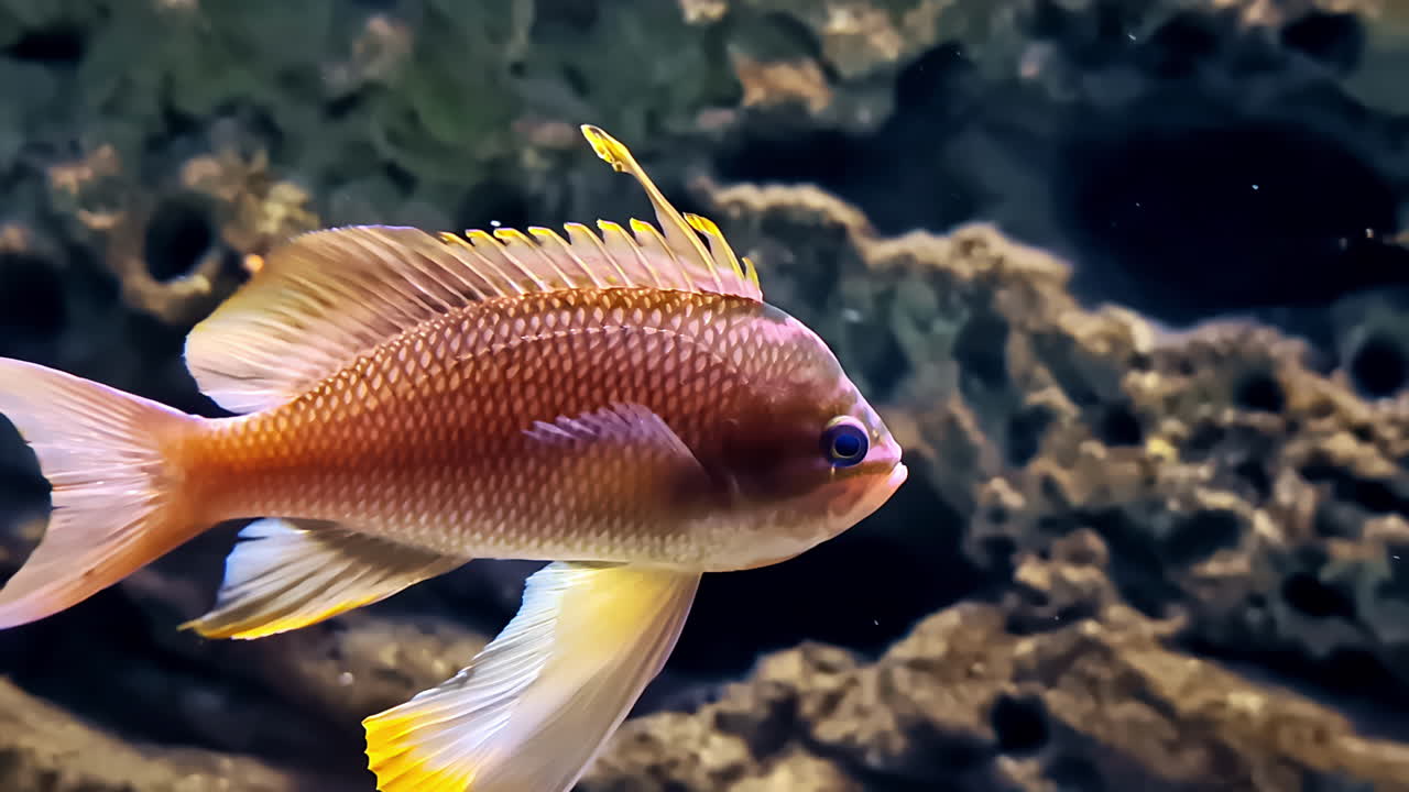 Closeup Of Sea Goldie Swimming In The Aquarium