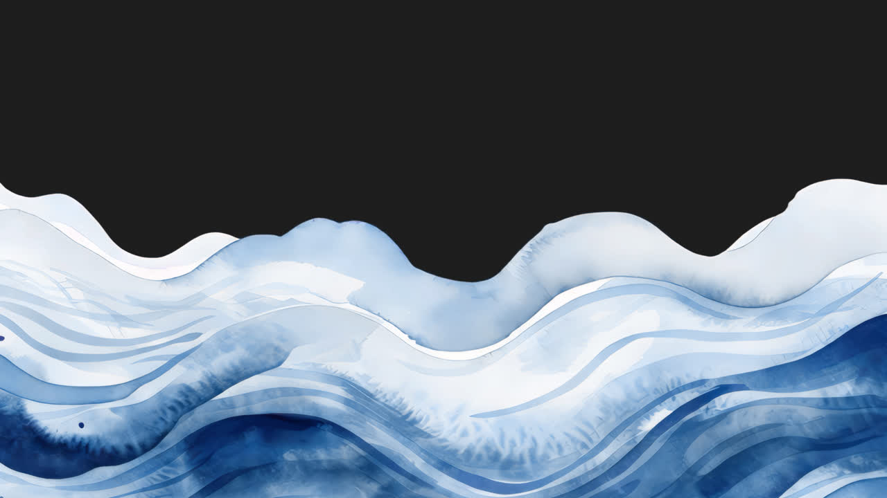 Blue watercolor waves animated overlay, transparent 4K video, alpha channel, ProRes 4444