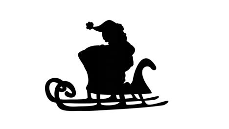 digital animation of black silhouette of santa claus in sleigh against white background