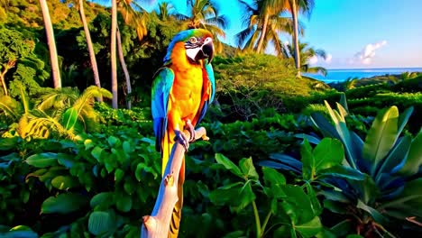 vibrant macaw parrot perched in a tropical jungle