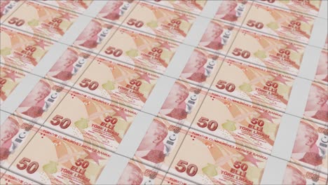 impresión de billetes de 50 liras turcas por una imprenta de dinero