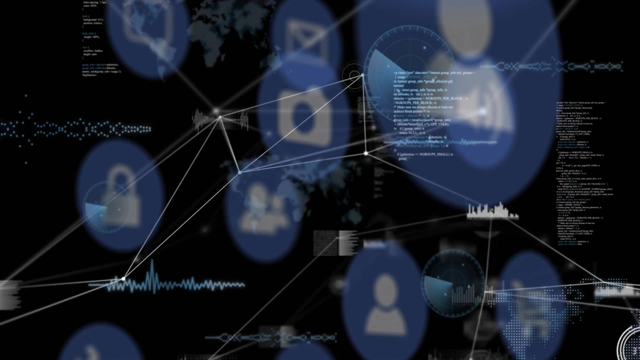On data pulse blue node cluster shifting, reconnecting and pulsing, visualizing live network flow