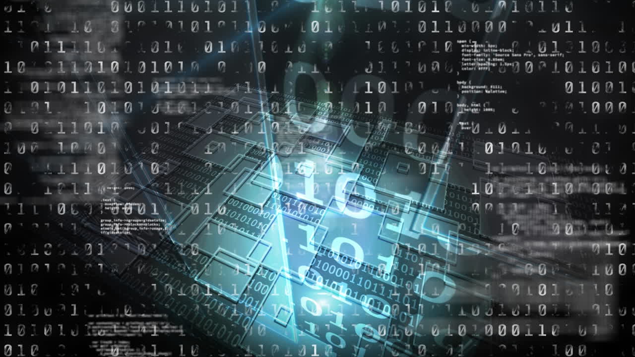 Animation of data processing on black background