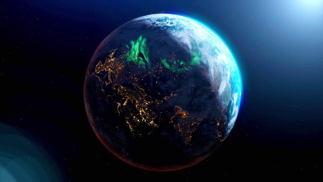 la rotación de la tierra desde el espacio día a la noche horizonte. el globo girando en vista por satélite viaje espacial. animación de renderización 3d realista. elementos de esta imagen proporcionada por nasa.